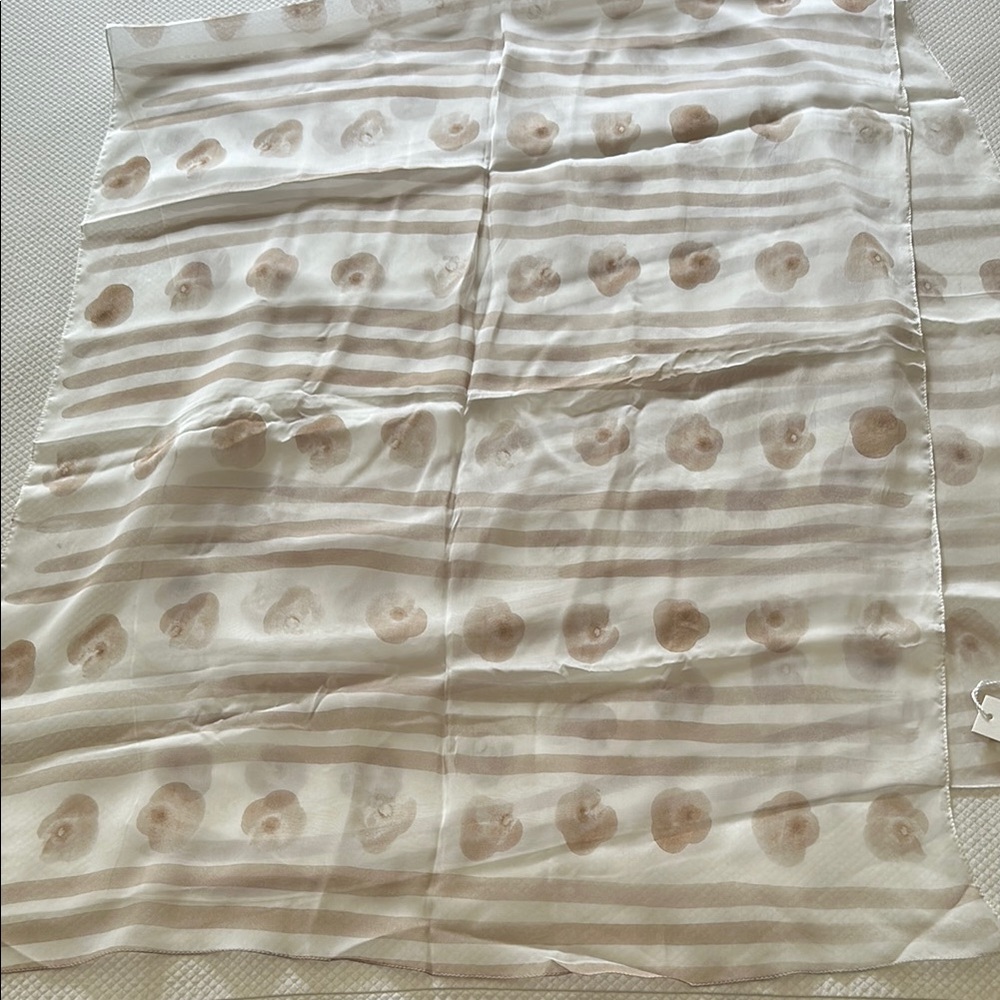 Sheer Hubert Gasser White and Tan Patterned Scarf